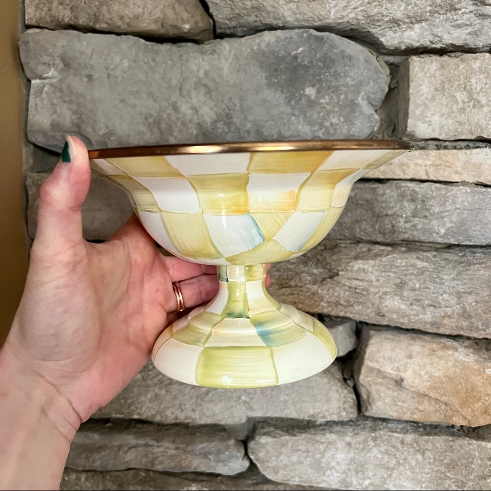 MacKenzie Childs small compote bowl in parchment check